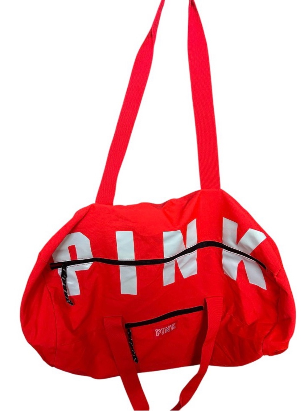 Victoria’s Secret PINK Neon Orange Large Duffel Bag with White Lettering